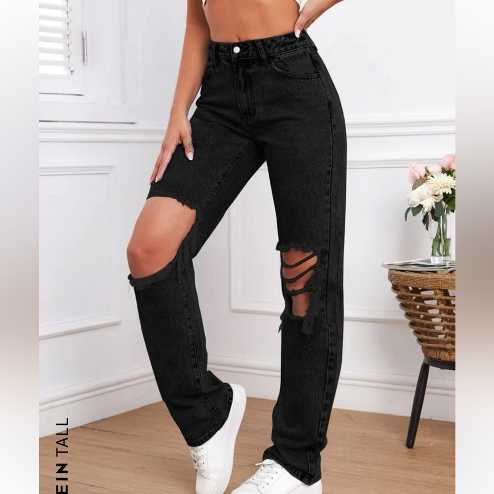 SHEIN Black Distressed Jeans - Size L Tall NWOT